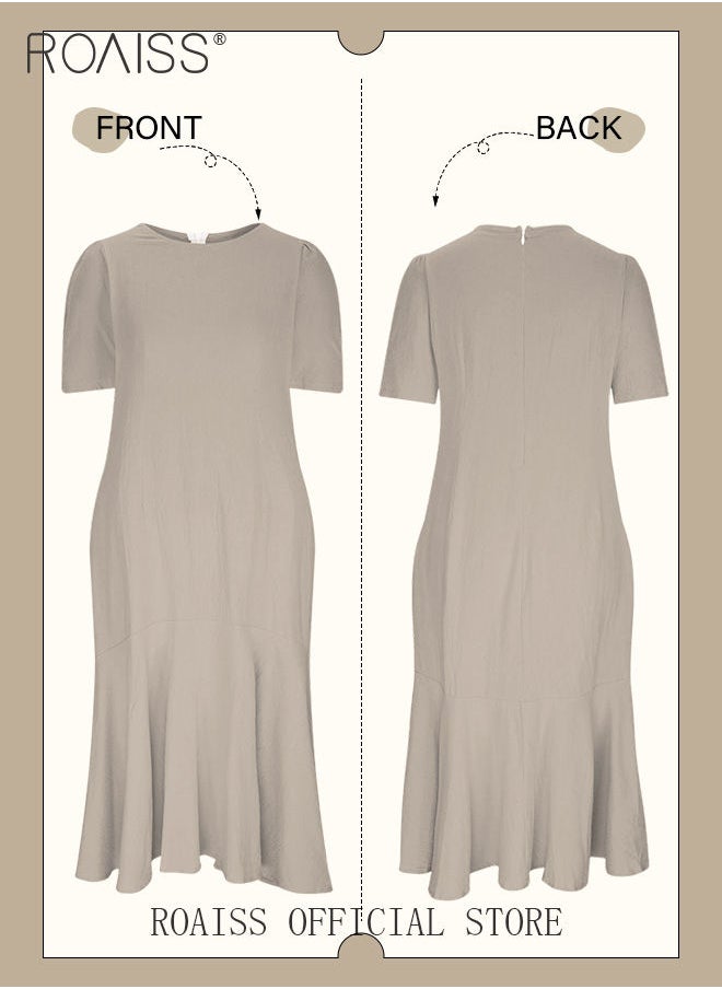 Ladies Comfortable Puff Sleeve Dress for Daily Commute Round Neckline Cotton Linen Dress with Simple Design and Soothing Solid Color Featuring High Waist - pzsku/Z8E5F324E6910B50D634BZ/45/_/1691370552/605ccecd-7fc3-4001-96bc-8c794b73f70b