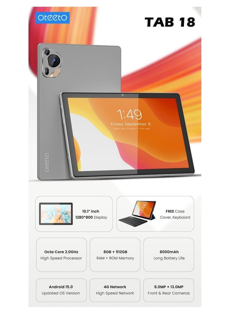 Oteeto Powerful & Portable: Oteeto TAB 18 10.1 Inch Android Tablet with Keyboard & Cover in Sleek Grey - Image 3
