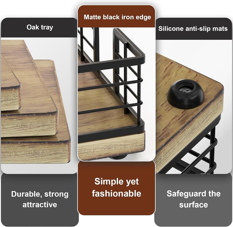 INDIDECOR INDIDECOR 96113 Guest Towel Holder Tray for Bathroom Oak and Iron Napkins Holder for Powder Room Dinning Table Wooden Basket for Disposable Paper Hand Towels Black and Farmhouse Brown  - Image 4