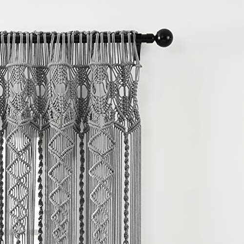 Lush Decor Boho Macrame Textured Cotton Window Curtain Panel Single 40 W x 95 L Gray Macrame Curtains for Windows Room Divider Boho Wall Decor - Image 3