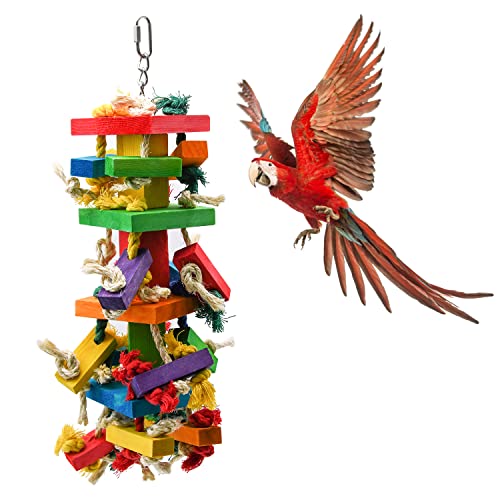 RUBYQ Large Parrot Toy 20in Bird Parrot Toy Multicolored Natural Wooden Bird Chewing Toys for Large Macaws African Grey and a Variety of Parrots - Image 1