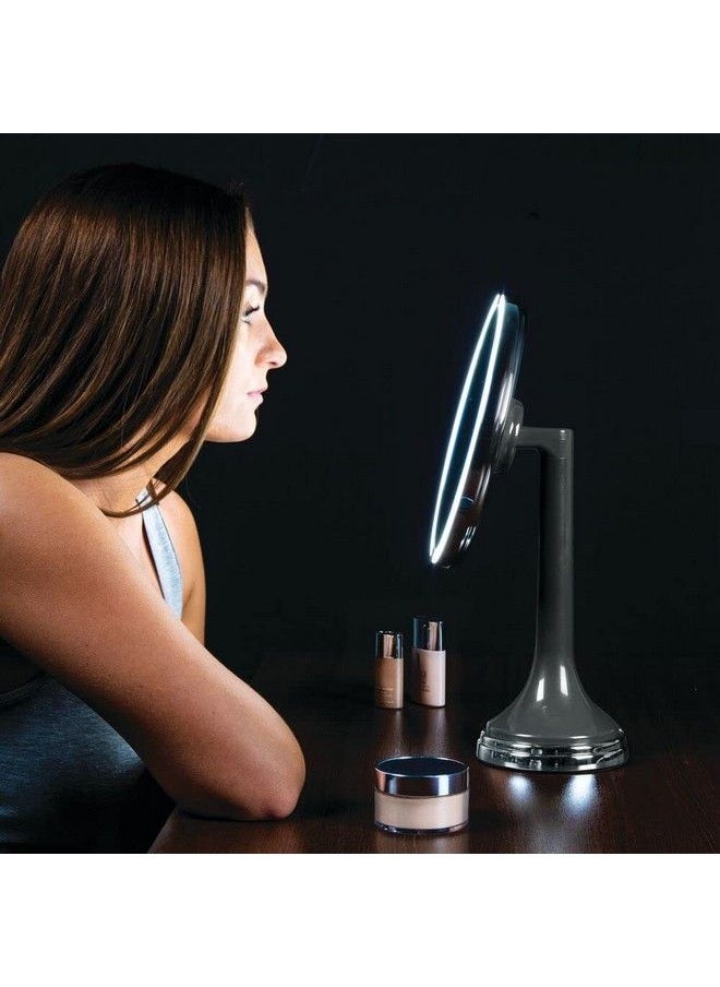 mDesign Modern Motion Sensor Led Lighted Makeup Bathroom Vanity Mirror Large 8" Round 3X Magnification Handsfree Rechargeable And Cordless Gray Chrome  - Image 3
