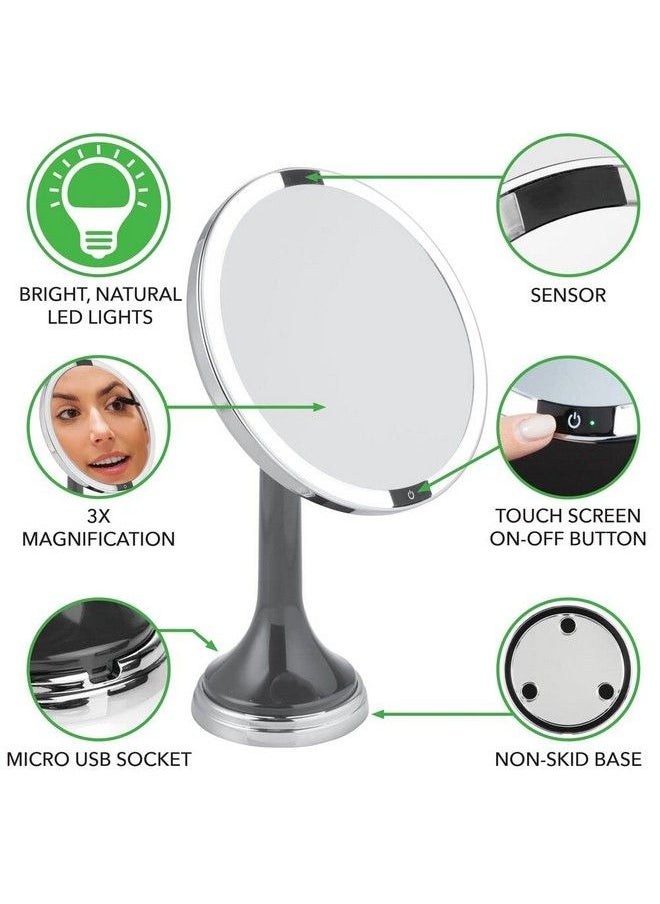 mDesign Modern Motion Sensor Led Lighted Makeup Bathroom Vanity Mirror Large 8" Round 3X Magnification Handsfree Rechargeable And Cordless Gray Chrome  - Image 5