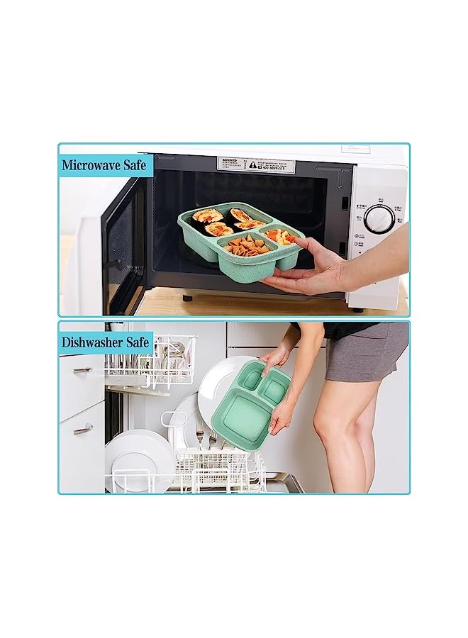 Green Tiger Bento Boxes, 4 PCS Lunch Boxes, Food Storage Containers, 3 Compartments Lunchable Containers, 4 Colors Bento Snack Boxes, School Office Camping Kids Adults Lunch Boxes, 23.5 * 15 * 5cm - Image 5