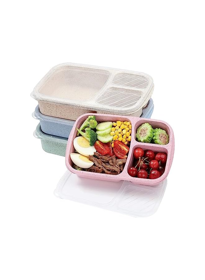 Green Tiger Bento Boxes, 4 PCS Lunch Boxes, Food Storage Containers, 3 Compartments Lunchable Containers, 4 Colors Bento Snack Boxes, School Office Camping Kids Adults Lunch Boxes, 23.5 * 15 * 5cm - Image 2