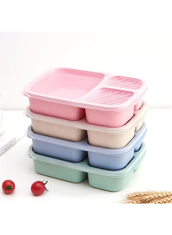 Green Tiger Bento Boxes, 4 PCS Lunch Boxes, Food Storage Containers, 3 Compartments Lunchable Containers, 4 Colors Bento Snack Boxes, School Office Camping Kids Adults Lunch Boxes, 23.5 * 15 * 5cm - Image 1