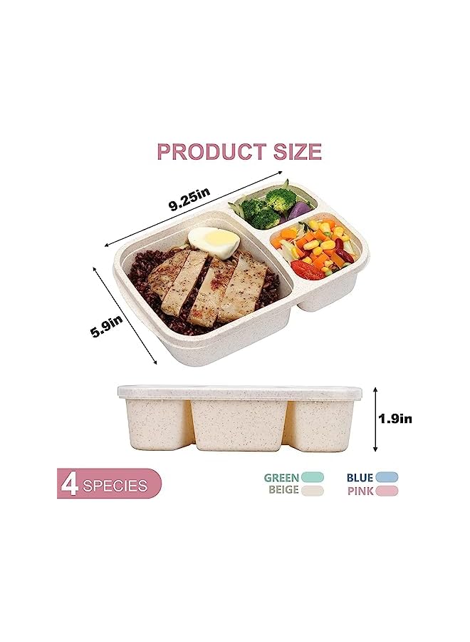 Green Tiger Bento Boxes, 4 PCS Lunch Boxes, Food Storage Containers, 3 Compartments Lunchable Containers, 4 Colors Bento Snack Boxes, School Office Camping Kids Adults Lunch Boxes, 23.5 * 15 * 5cm - Image 3
