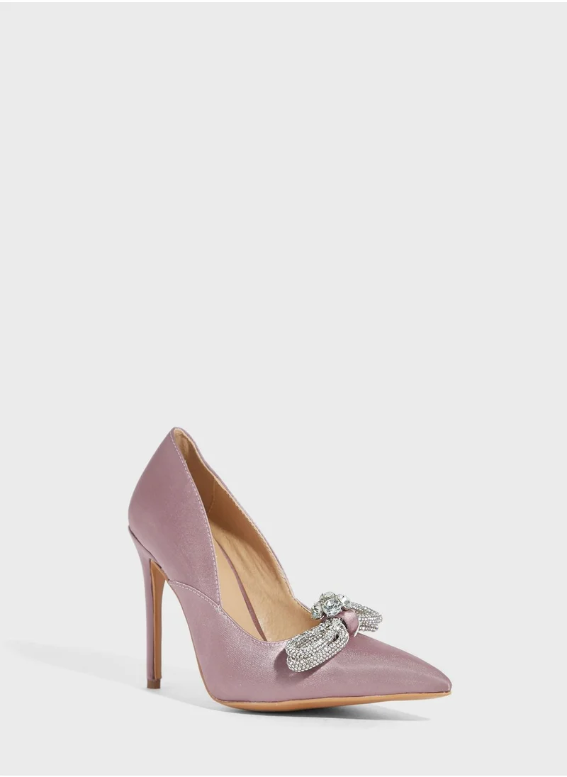 Khizana Jewelled Bow Satin Pointed Pump