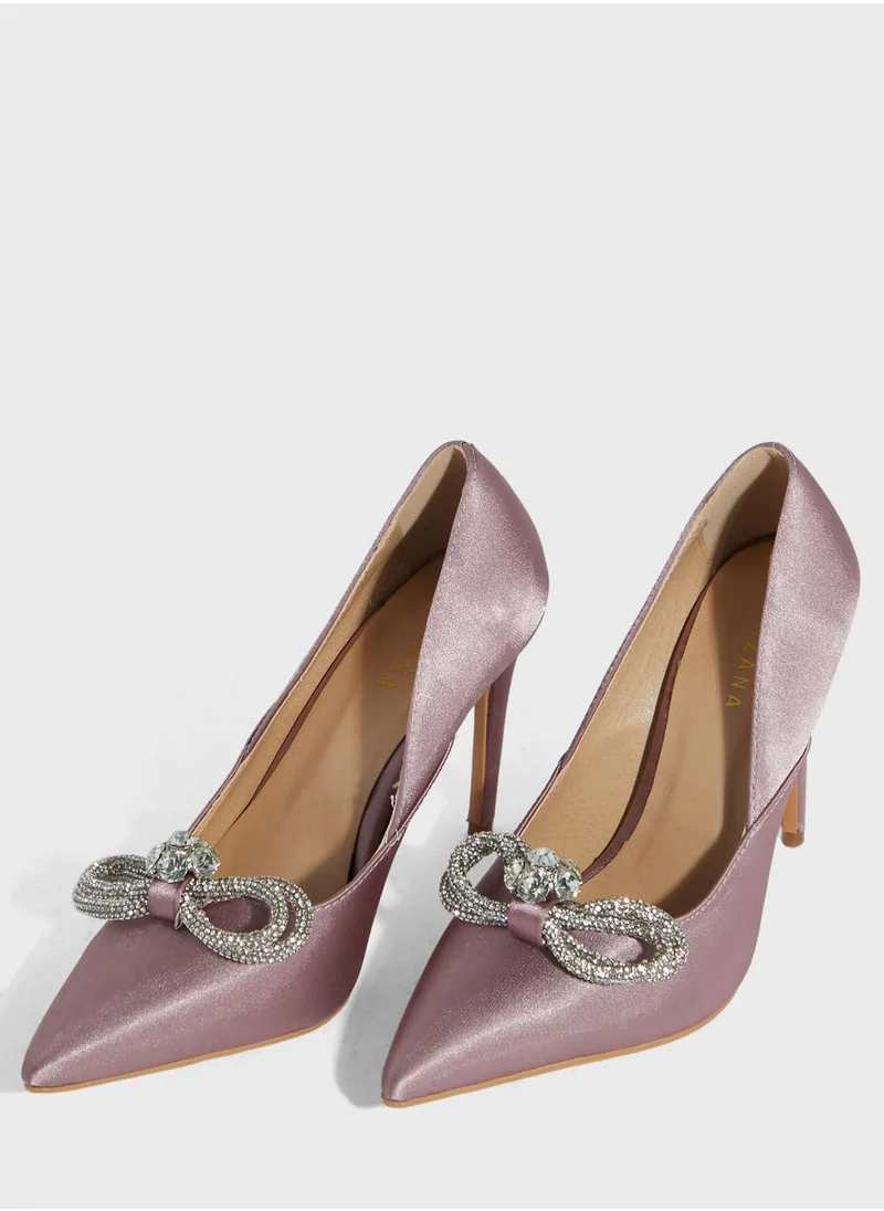 Khizana Jewelled Bow Satin Pointed Pump