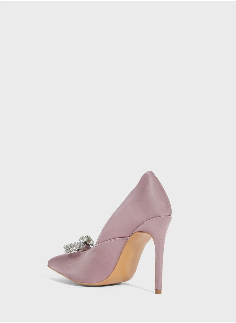 Khizana Jewelled Bow Satin Pointed Pump
