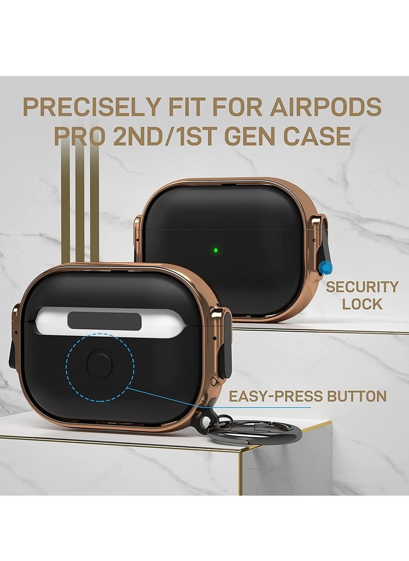 ELTRAZONE - Electroplated Case for AirPods Pro 2nd generation 2022, Dual Side Secure Lock Full Body Shockproof Hard Shell Protective Case Cover with Keychain for AirPods Pro 2 (Black) - Image 1