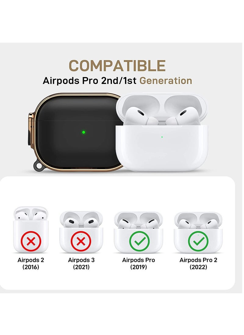 ELTRAZONE - Electroplated Case for AirPods Pro 2nd generation 2022, Dual Side Secure Lock Full Body Shockproof Hard Shell Protective Case Cover with Keychain for AirPods Pro 2 (Black) - Image 1