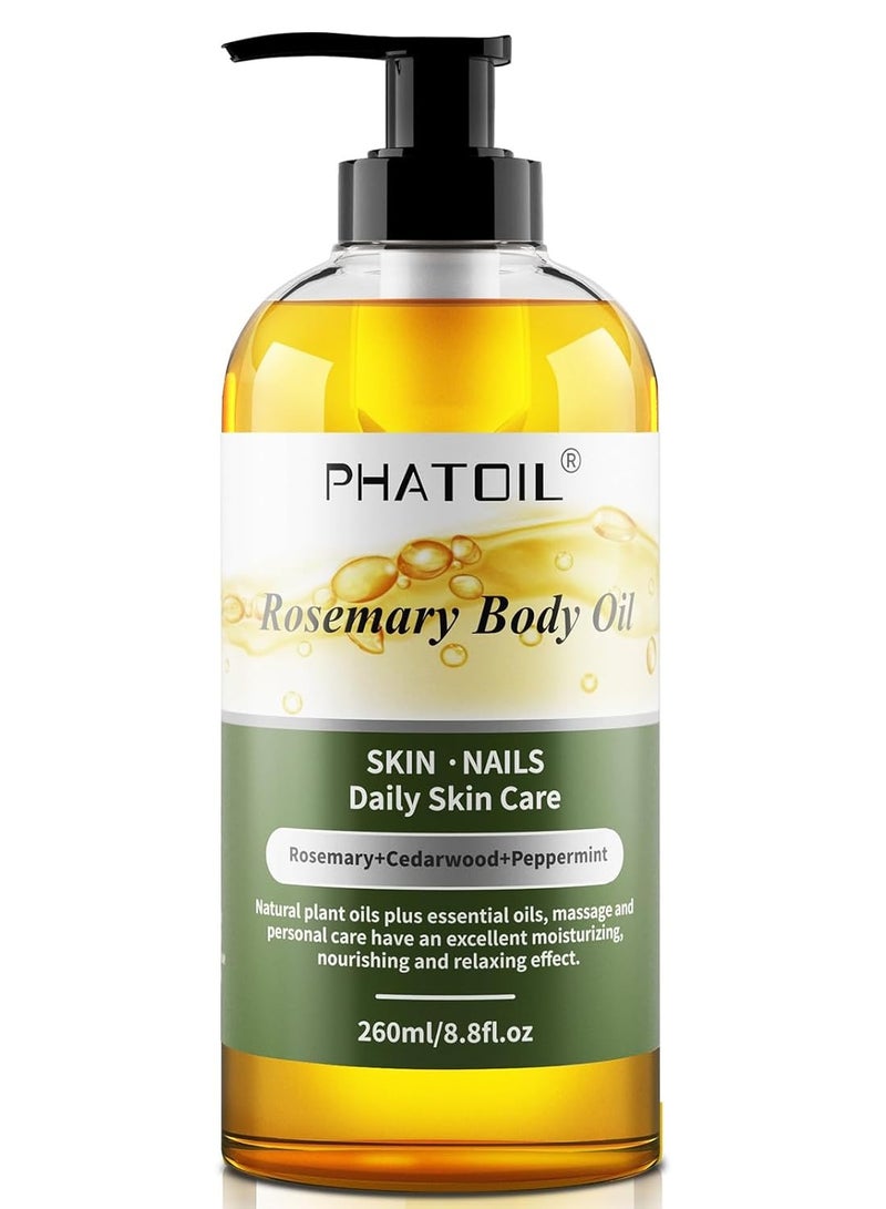 PHATOIL Rosemary Body Oil After Shower with Pump, 260 ml (8.8 fl.oz) Premium Quality Massage Oil Body Oils for Dry Skin, Rosemary Oil for Hair, Blends of Natural Plant Oils and Essential Oils - Image 1