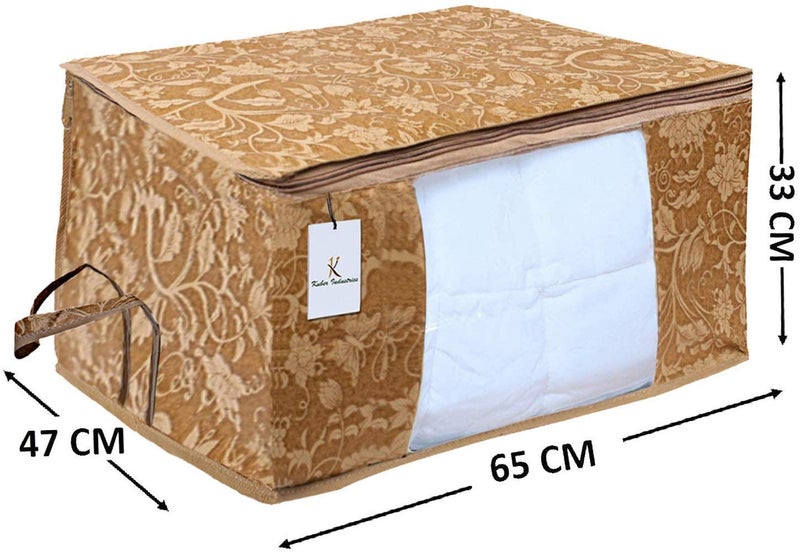 Kuber Industries Kuber Industries Metalic Printed 9 Piece Non Woven Underbed Storage BagStorage OrganiserBlanket Cover with Transparent WindowExtra Large Beige CTKTC34475  - Image 5