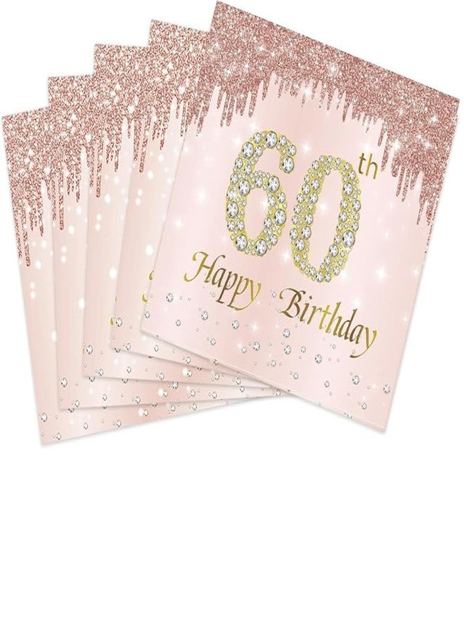 Muplaya 40PCS 60th Birthday Decorations for Women Rose Gold 60th Birthday Napkins Rose Gold Theme 60 Year Old Napkins Disposable Cocktail Beverage Napkins for Women 60 th Natal Day Party Supplies - Image 1