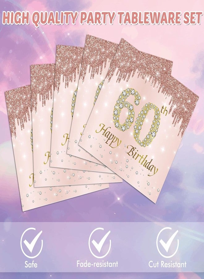 Muplaya 40PCS 60th Birthday Decorations for Women Rose Gold 60th Birthday Napkins Rose Gold Theme 60 Year Old Napkins Disposable Cocktail Beverage Napkins for Women 60 th Natal Day Party Supplies - Image 3