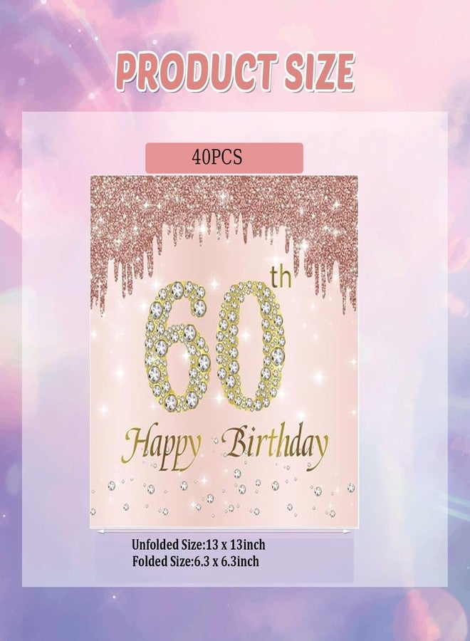 Muplaya 40PCS 60th Birthday Decorations for Women Rose Gold 60th Birthday Napkins Rose Gold Theme 60 Year Old Napkins Disposable Cocktail Beverage Napkins for Women 60 th Natal Day Party Supplies - Image 2