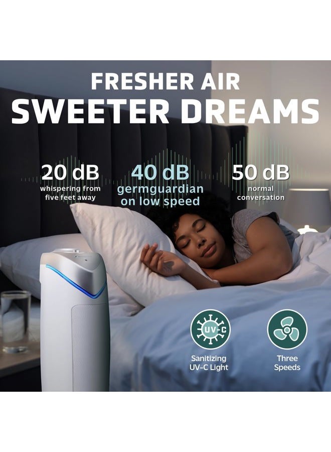 GermGuardian منقي الهواء مع فلتر HEPA 13، يزيل 99.97% من الملوثات، يغطي غرفة بمساحة 743 قدم مربع في ساعة واحدة، ضوء UV-C يساعد في تقليل الجراثيم، 22 بوصة، عبوة 2، أبيض، AC4825W2PK - Image 5