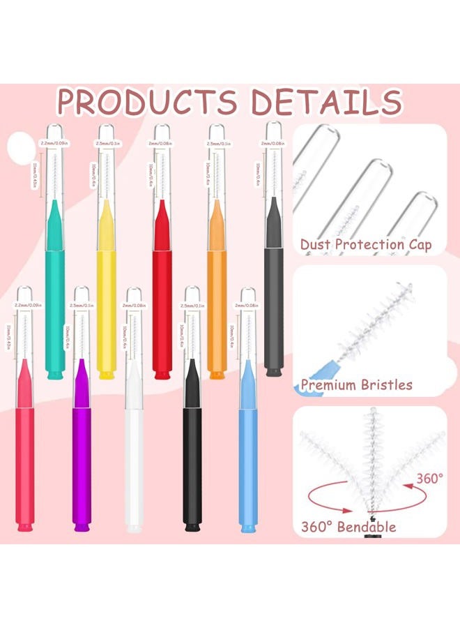 100Pcs Micro Brow Lamination Brush, Lash Brush with Cap, Portable Multifunctional Brow & Lash Brushes for Eyebrows & Eyelash Extensions (10Colors)