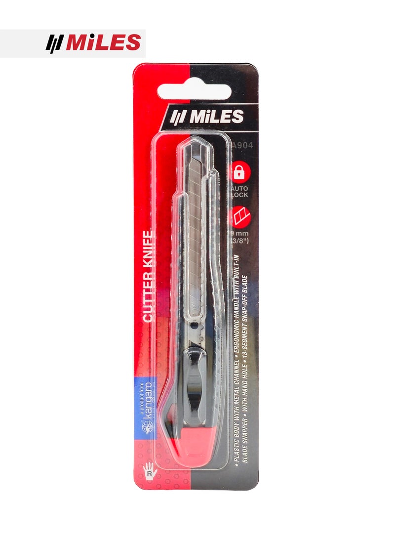 MiLES 9mm Auto Lock Cutter Knife with Metal Channel & Snap-Off Blade - Assorted Colours - Image 2