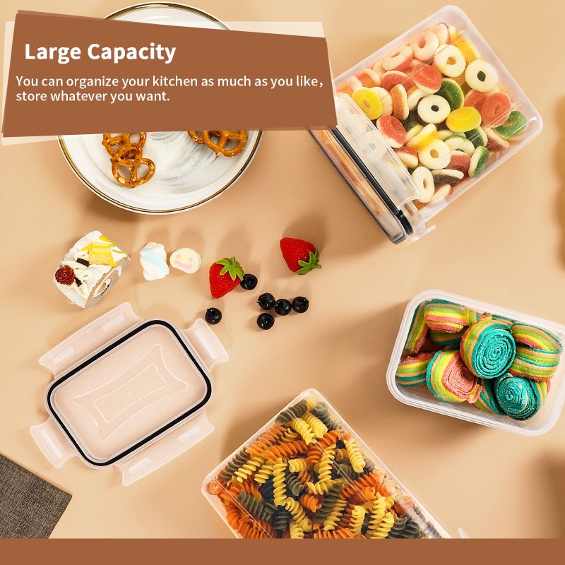 PRAKI 30 Pack Airtight Food Storage Containers for Kitchen Pantry Organizers and Storage, Plastic Kitchen Storage Canisters with Lids,Cereal, Flour & Sugar Containers - Labels, 6 Spoon & Marker - Image 4