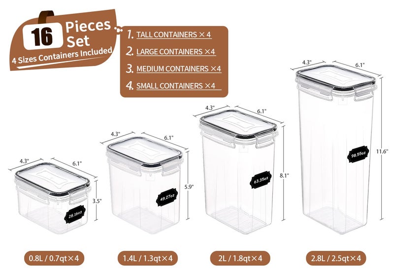 PRAKI 30 Pack Airtight Food Storage Containers for Kitchen Pantry Organizers and Storage, Plastic Kitchen Storage Canisters with Lids,Cereal, Flour & Sugar Containers - Labels, 6 Spoon & Marker - Image 2
