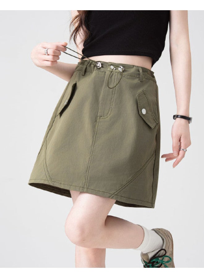 Hstyle American Retro Sweet & Cool Style Casual Workwear Skirt 2025 Summer Versatile High-waist A-line Slimming Midi Skirt - Image 1