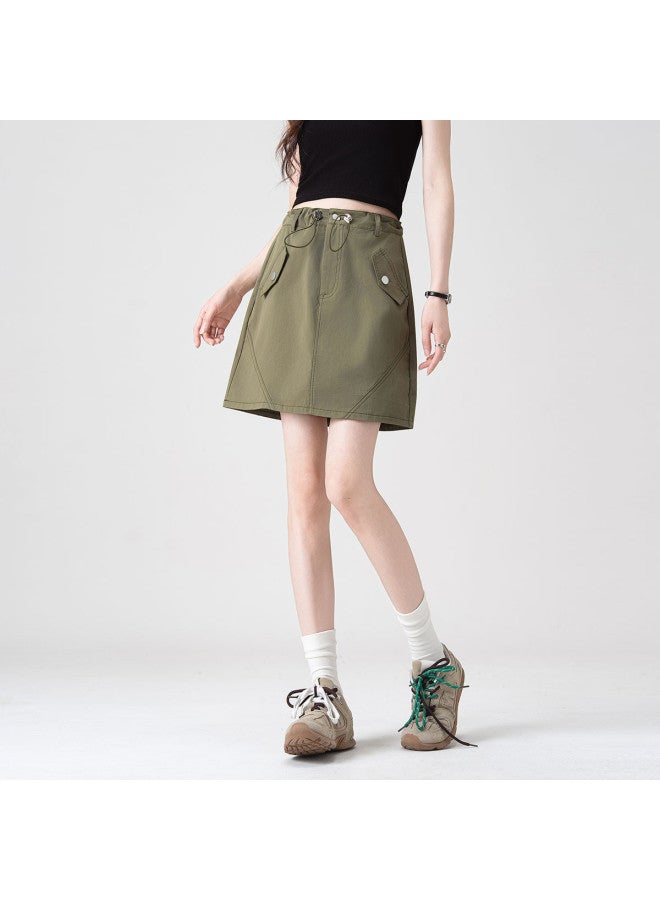Hstyle American Retro Sweet & Cool Style Casual Workwear Skirt 2025 Summer Versatile High-waist A-line Slimming Midi Skirt - Image 5