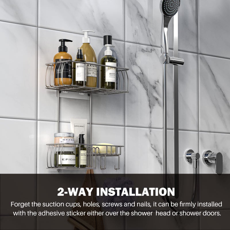 Epicano Anti-Swing Hanging Shower Caddy Stainless Steel 304  Over Head Shower Caddy Rustproof with hooks for Towels  Sponge and more  Chrome - Image 3