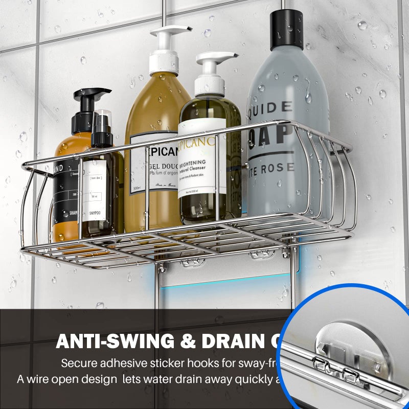 Epicano Anti-Swing Hanging Shower Caddy Stainless Steel 304  Over Head Shower Caddy Rustproof with hooks for Towels  Sponge and more  Chrome - Image 5