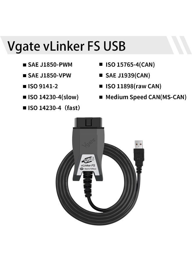 Vgate vLinker FS USB OBD2 Car Diagnostic Tool for FORS-can HS/MS-CAN OBD2 Automotive Scanner - Image 2