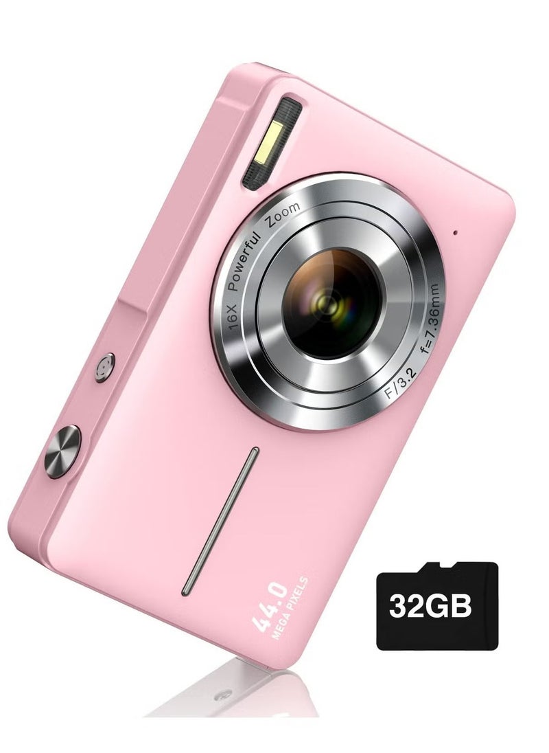 LIMOS Digital Camera, FHD 1080P Kids Camera 44MP Point and Shoot Digital Camera with 32GB SD Card, 16x Zoom, Lanyard, Small Compact Camera for Kids Boys Girls  - Image 1