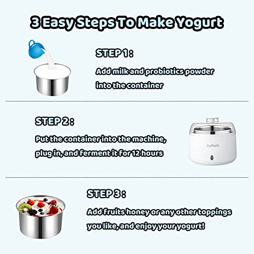 JoyMech Yogurt Maker, Compact Greek Yogurt Maker Machine with Constant Temperature Control, Stainless Steel Container, 1 Quart for Home Organic Yogurt - Image 2