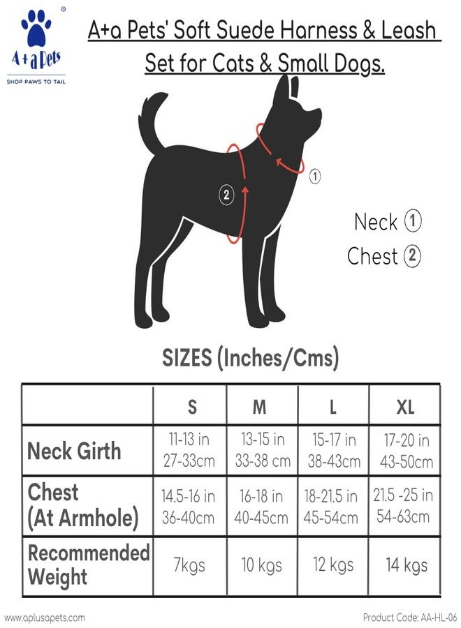 A+a Pets' Suede Harness & Leash Set for Cats, Small Dogs | Escape Proof | Night Safety Reflective Strips | 2 Leash Points (S, Red) - Image 4