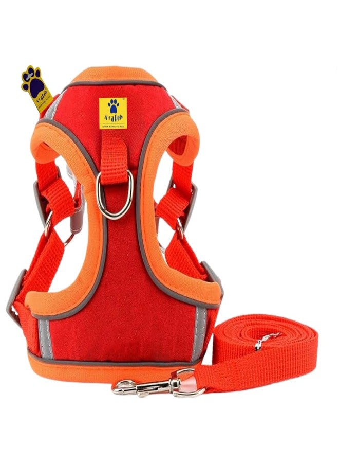 A+a Pets' Suede Harness & Leash Set for Cats, Small Dogs | Escape Proof | Night Safety Reflective Strips | 2 Leash Points (S, Red) - Image 1