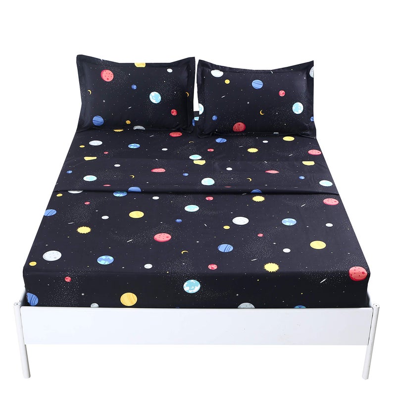 MAG 4Pcs Space Sheets Full Planets Galaxy Themed Space Bed Sheets Super Soft Microfiber for Kids Teens and Galaxy Lovers Full Size