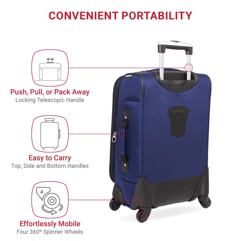 SWISSGEAR Sion Softside Expandable Spinner Luggage Durable Lightweight Travel Suitcase, Blue, Carry-On 21-Inch - Image 2