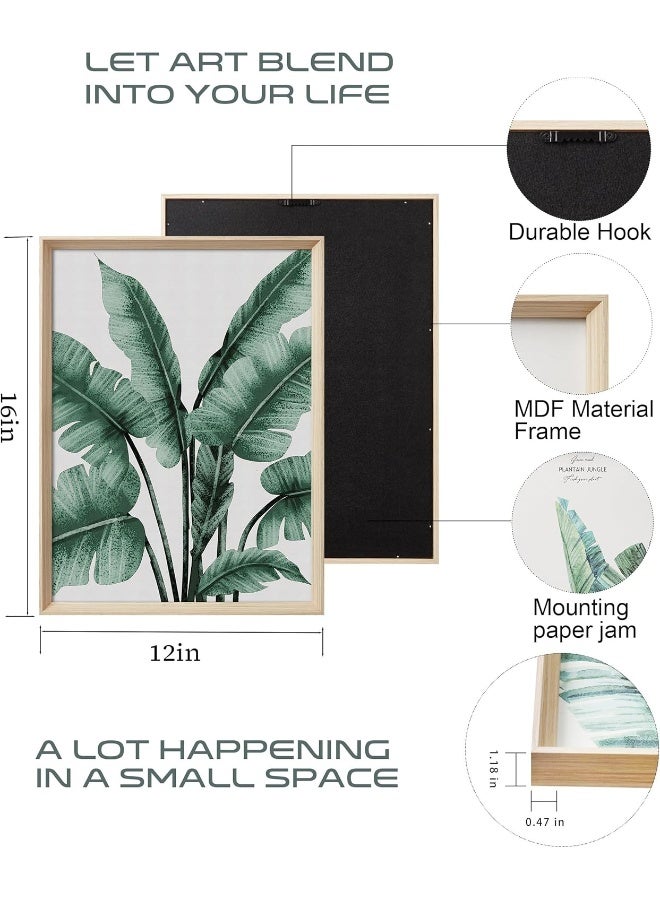 Home Trove Upwoigh Framed Wall Art, Abstract Green Palm And Eucalyptus Leafs Canvas Wall Art  - Image 3