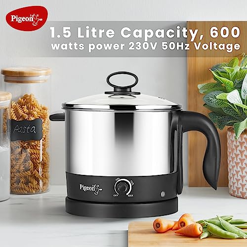 Pigeon By Stovekraft 1.5 Liters Multipurpose Kessel 3 In 1 Value Pack, Multi Cooker, Idli Stand With 3 Plates, Steamer With Stainless Steel Stand (Black & Silver), 600 Watts - Image 5