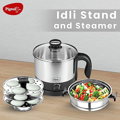 Pigeon By Stovekraft 1.5 Liters Multipurpose Kessel 3 In 1 Value Pack, Multi Cooker, Idli Stand With 3 Plates, Steamer With Stainless Steel Stand (Black & Silver), 600 Watts - Image 2