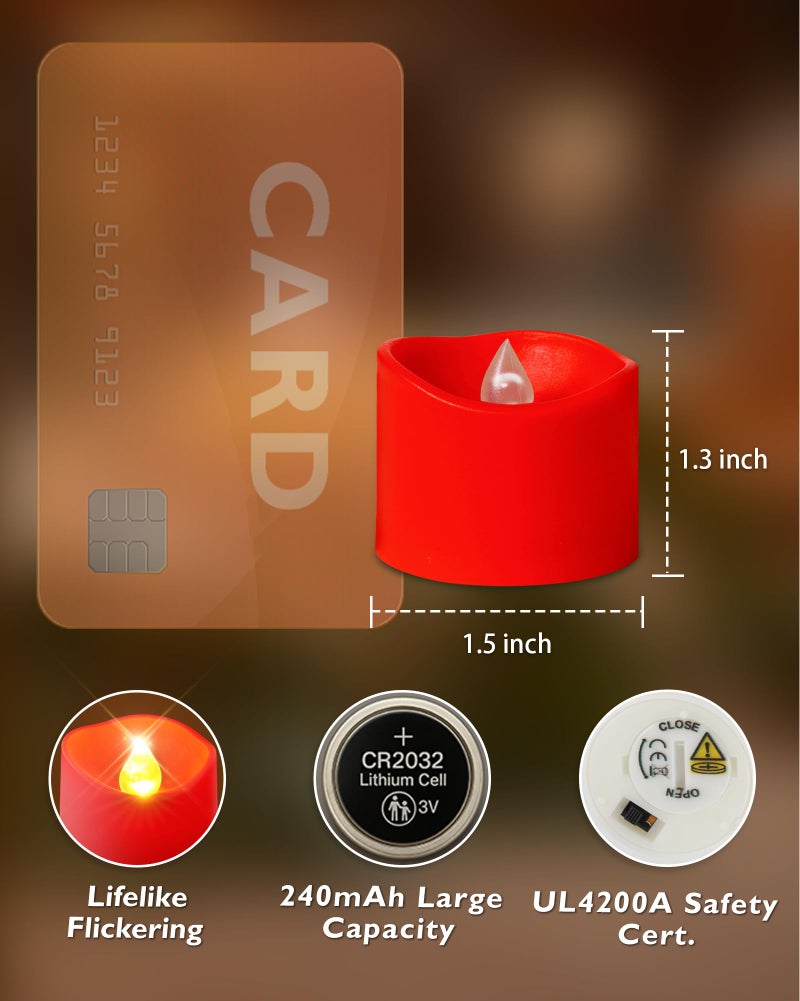 Homemory Red Tea Lights Candles Battery Operated, 200+Hour Flameless Flickering Fake Electric LED Colored Tealights Candles for Party, Wedding, Anniversary, Halloween, Christmas, 24-Pack - Image 4