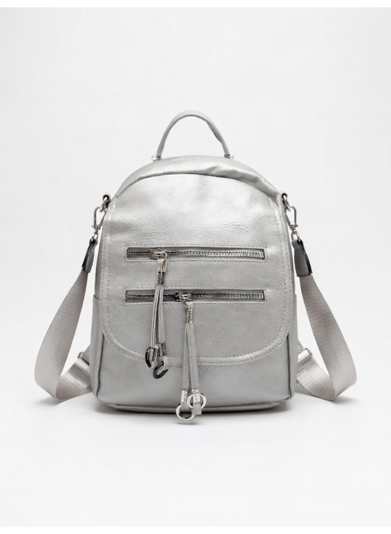 Stylish Multi-Functional Backpack-Premium Convertible Crossbody Bag for Women-Silver - Image 1