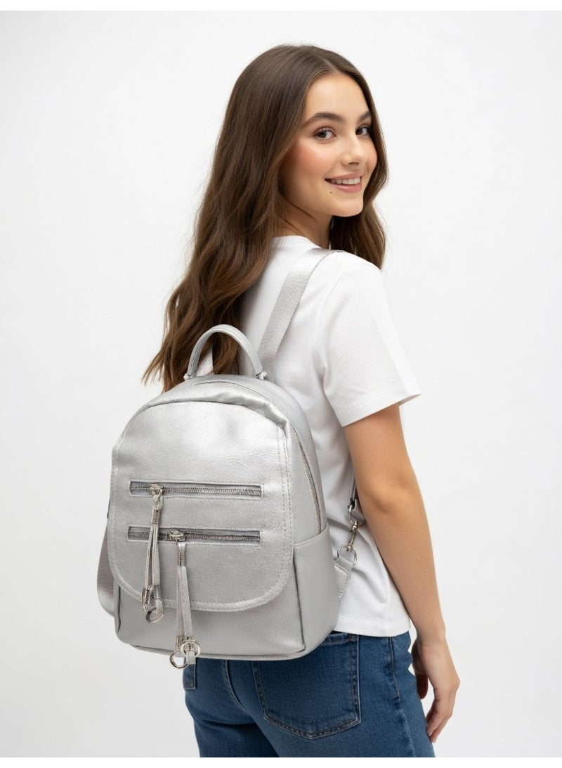 Stylish Multi-Functional Backpack-Premium Convertible Crossbody Bag for Women-Silver - Image 4