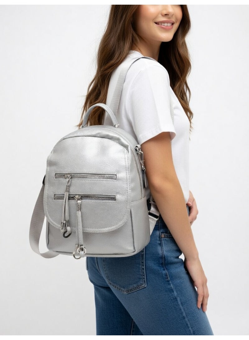 Stylish Multi-Functional Backpack-Premium Convertible Crossbody Bag for Women-Silver - Image 5
