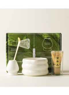 EZGOZ 4-Piece Traditional Handmade Matcha Tea Whisk and Bowl Tool Gift Kit White  - Image 1