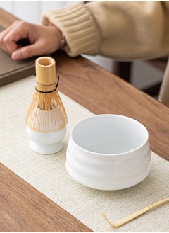 EZGOZ 4-Piece Traditional Handmade Matcha Tea Whisk and Bowl Tool Gift Kit White  - Image 3