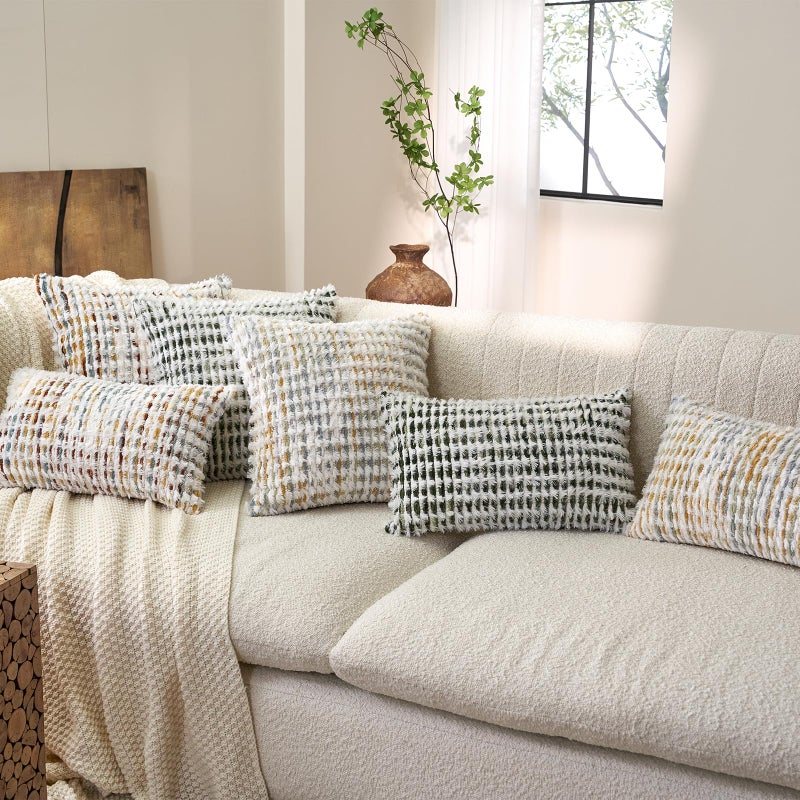 Aeckself Boho Chenille Tufted Pillow Cover 12 x 20 Inch, Rectangle Decorative Lumbar Throw Pillow Cover Neutral Pillowcase for Couch Bedroom Living Room, Yellow White - Image 5