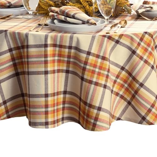 Elrene Home Fashions Russet Harvest Woven Plaid Cotton Tablecloth for FallThanksgiving 60x84 Oval - Image 1