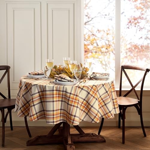 Elrene Home Fashions Russet Harvest Woven Plaid Cotton Tablecloth for FallThanksgiving 60x84 Oval - Image 3