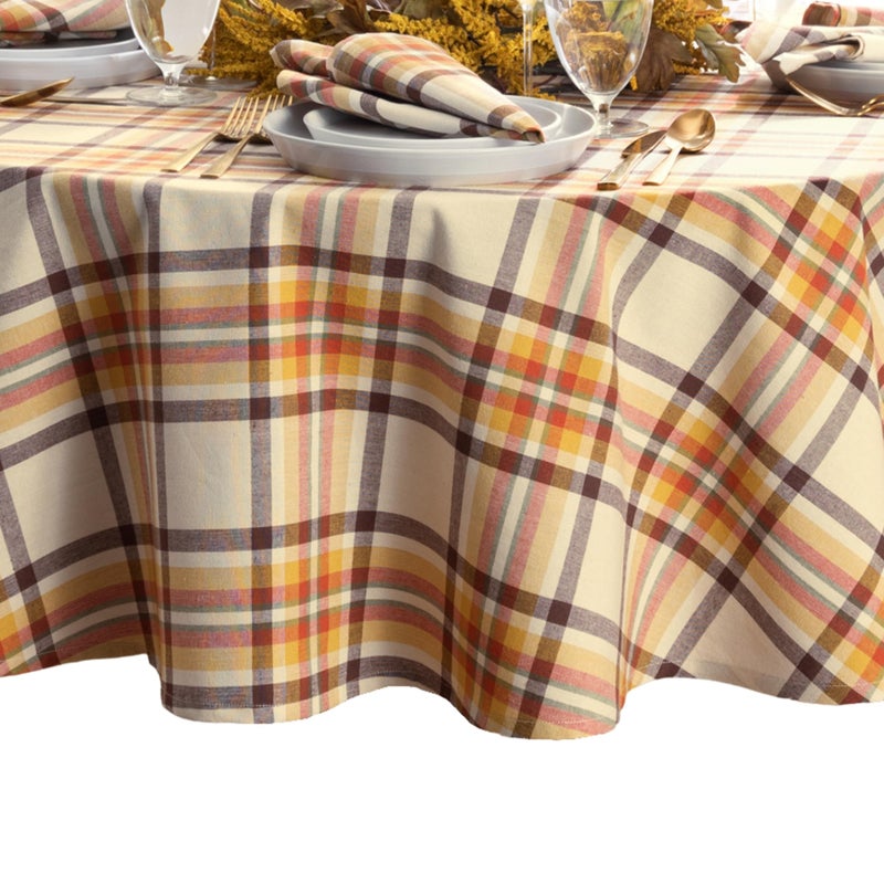 Elrene Home Fashions Russet Harvest Woven Plaid Cotton Tablecloth for FallThanksgiving 60x84 Oval - Image 2